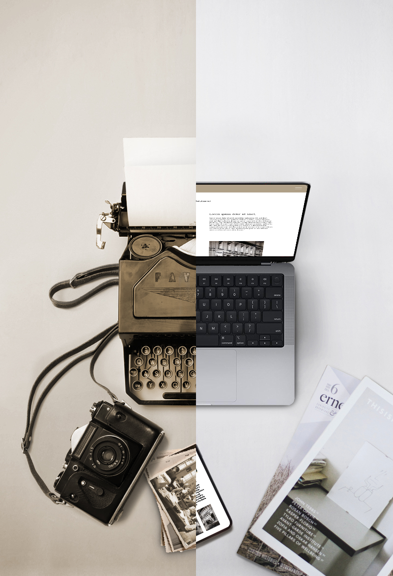 histoirisch und moderne Greräte Laptop Schreibmaschine